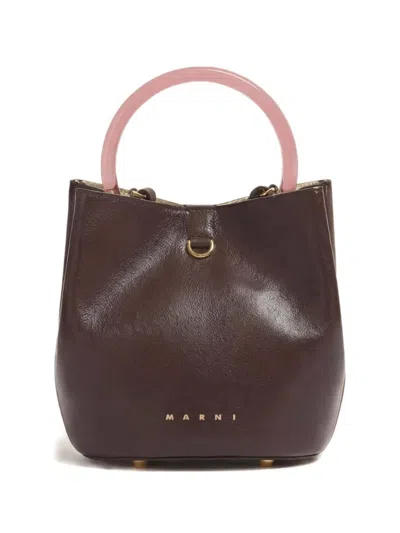 Marni Small Pannier Ring-handle Bucket Bag In Brown