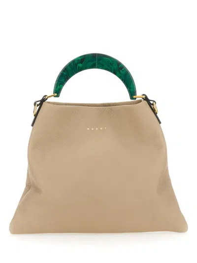 Marni Small Patent Leather Hobo Bag In Beige