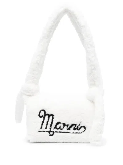 Marni Small Prisma Terry-cloth Shoulder Bag In 00w01 Lily White