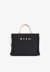 Marni Small Raffia-effect Tote Bag In Black