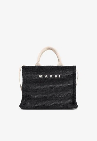 Marni Small Raffia-effect Tote Bag In Black
