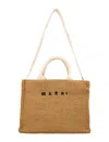 Marni Raffia-effect Canvas Small Tote Bag In Brown