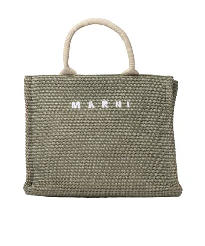 Marni Green Raffia-effect Small Tote Bag