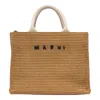 Marni Raffia-effect Canvas Small Tote Bag In Brown