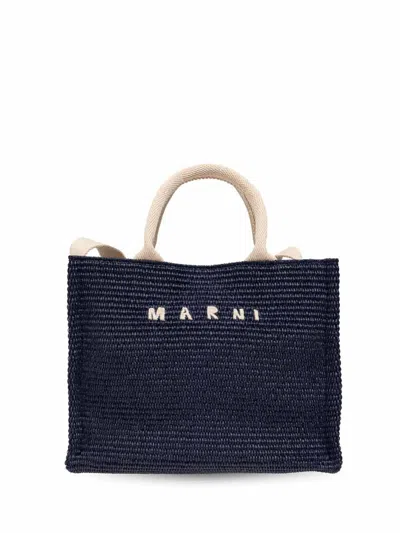 Marni Small Rafia Tote Bag Woman Navy In Orange