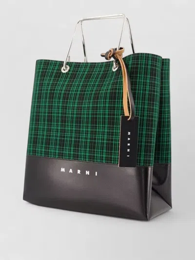 Marni Small Shopper Bag Wool Shoulder Top Handle In Green