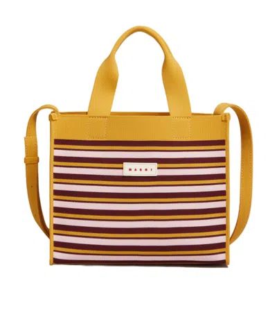 Marni Small Shopping Striped Tote Bag In Multicolor