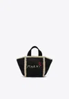 Marni Raffia Shopping Bag Contrast Stitching In Black