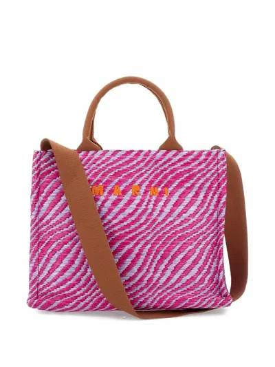 Marni Small Top-handles Wave-print Tote Bag In Pink