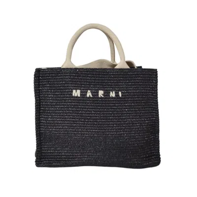 Marni Small Tote Bag In Black Raffia Effect Fabric