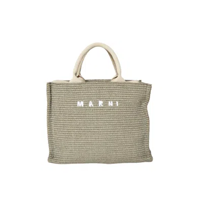 Marni Small Tote Bag In Green Raffia Effect Fabric