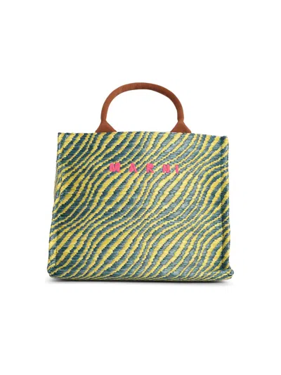 Marni Small 'tote' Bag In Multicolor Natural Raffia Effect Fabric In Green