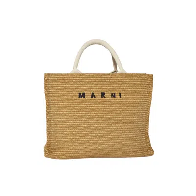 Marni Small Tote Bag In Natural Raffia Effect Fabric