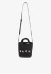 Marni Black Leather And Raffia Tropicalia Bucket Bag In Black