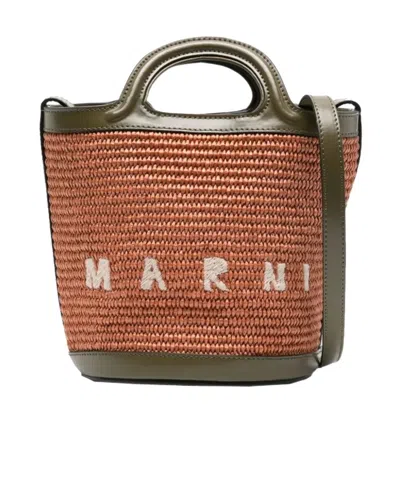 Marni Small Tropicalia Bucket Bag In Zo750 Brick/olive