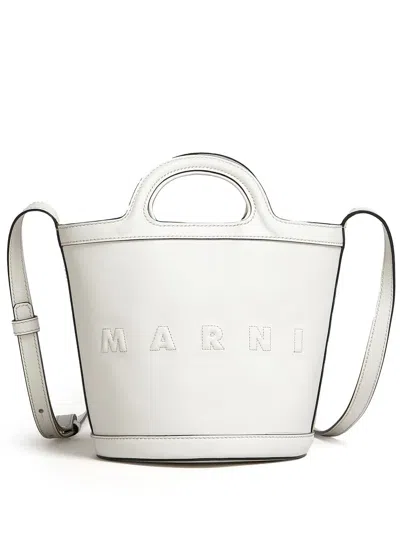 Marni Alabaster Logo-embossed Leather Tote Bag