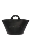Marni Women Black Leather And Raffia Small Tropicalia Summer Handbag In Black