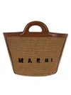 Marni Small Tropicalia Handbag With Woven Raffia Panels In Brown