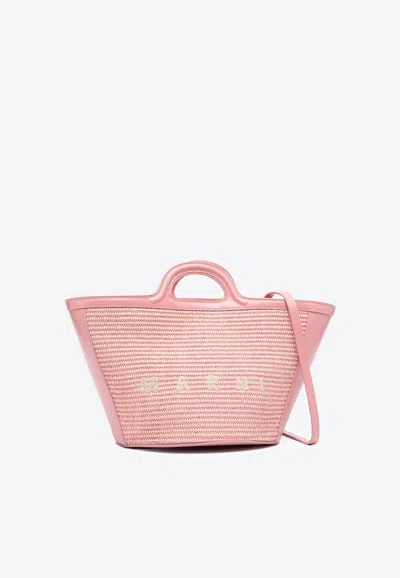 Marni Small Tropicalia Interwoven Tote Bag In Pink