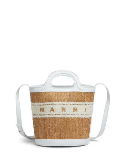 Marni Small Tropicalia Logo-embroidered Bucket Bag In Neutrals