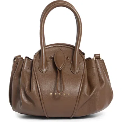 Marni Small Tulipea Leather Handbag In Brown