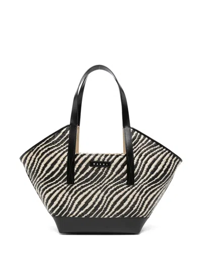 Marni Stripe Shopping Tote In Black