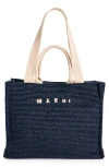 Marni Large Raffia Effect Tote Bag In Navy/ Blue