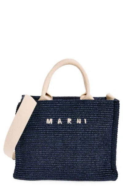 Marni Small Woven Tote Bag In Navy/ Blue