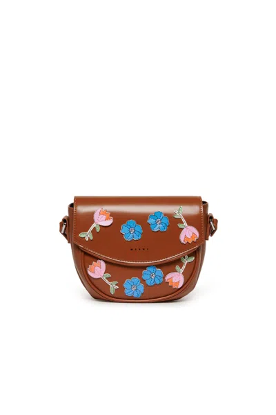Marni Kids' Smile Bag With Flowers In Brown