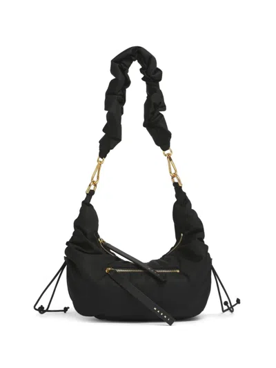 Marni Smocked Drawstring Shoulder Bag In Black