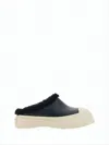 Marni Smooth Leather Mule With Textured Trim And Rubber Sole In White