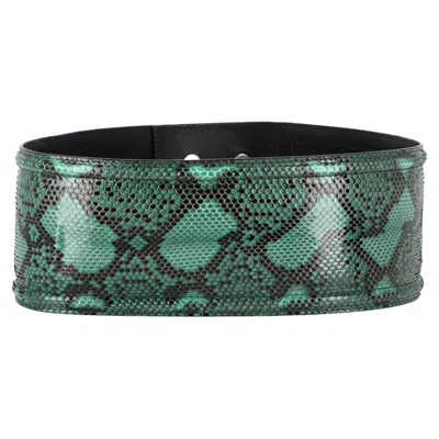 Marni Snake Print Belt In Green Leather