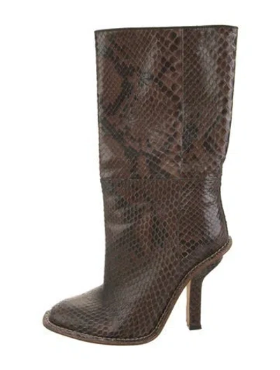 Pre-owned Marni Snakeskin Animal Print Boots In Brown