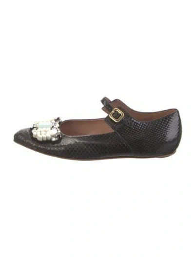 Pre-owned Marni Snakeskin Crystal Embellishments Mary Jane Flats In Multi