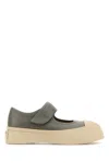 Marni Gray Calfskin Low-top Sneakers With Hook-and-loop Closure