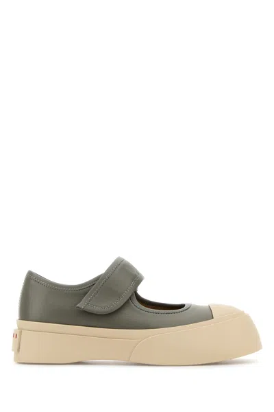 MARNI MARNI GREY LEATHER MARY JANE SNEAKERS