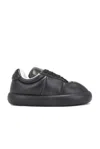 Marni Padded Leather Sneakers With Flat Rubber Sole In Black