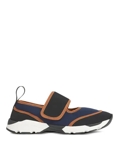 Marni Dark Blue And Black Mary Jane Running Polyamide Sneakers In Multi