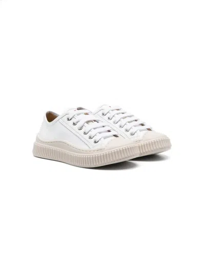 Marni Kids' Embroidered-logo Leather Sneakers In White