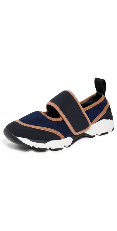 Marni Dark Blue And Black Mary Jane Running Polyamide Sneakers In Multi