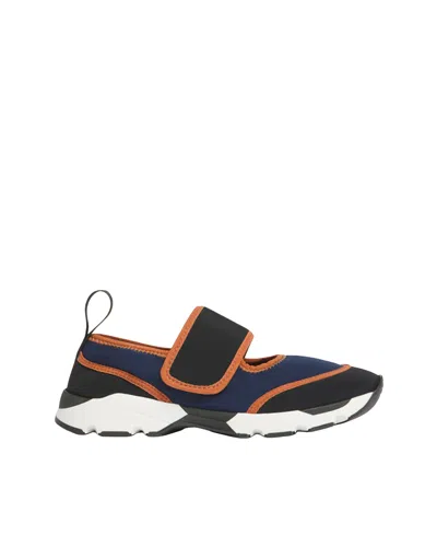 Marni Navy Low-profile Sneakers With Leather Trims In Multi