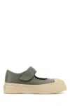 Marni Gray Calfskin Low-top Sneakers With Hook-and-loop Closure In Grey