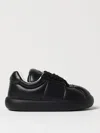 Marni Padded Leather Sneakers With Flat Rubber Sole In Black