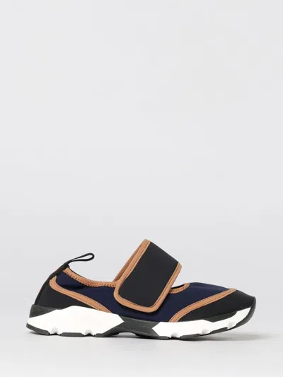 Marni Dark Blue And Black Mary Jane Running Polyamide Sneakers In Multi