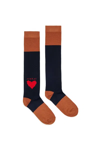 Marni Kids' Socks With Heart Embroidery In Blue