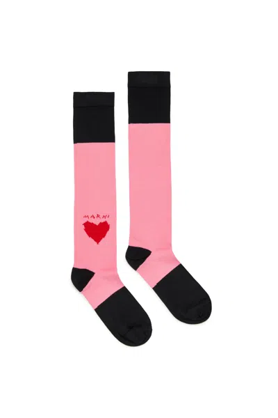 Marni Kids' Socks With Heart Embroidery In Pink