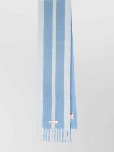 Marni Soft Fringed Striped Scarf In Blue