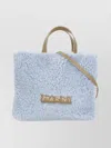 Marni Shearling Leather-trimmed Tote Bag In Blue