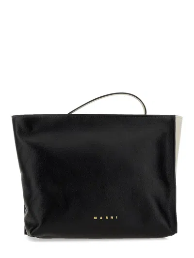 Marni Soft Museum Clutch Bag In Bianco/nero
