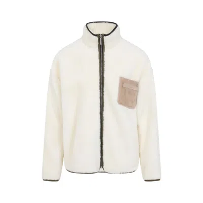 Marni Soft Plush White Jacket With High Collar In Neutral